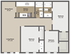 Three bedroom, two bath two-dimensional floor plan.